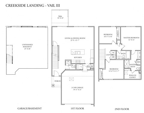Floor plan for 3 beds, 2.5 baths, 1519 sqft